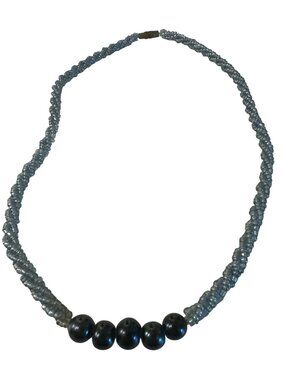 Beaded Twist Necklace With Black Accent Beads Choker 14" 90s VTG